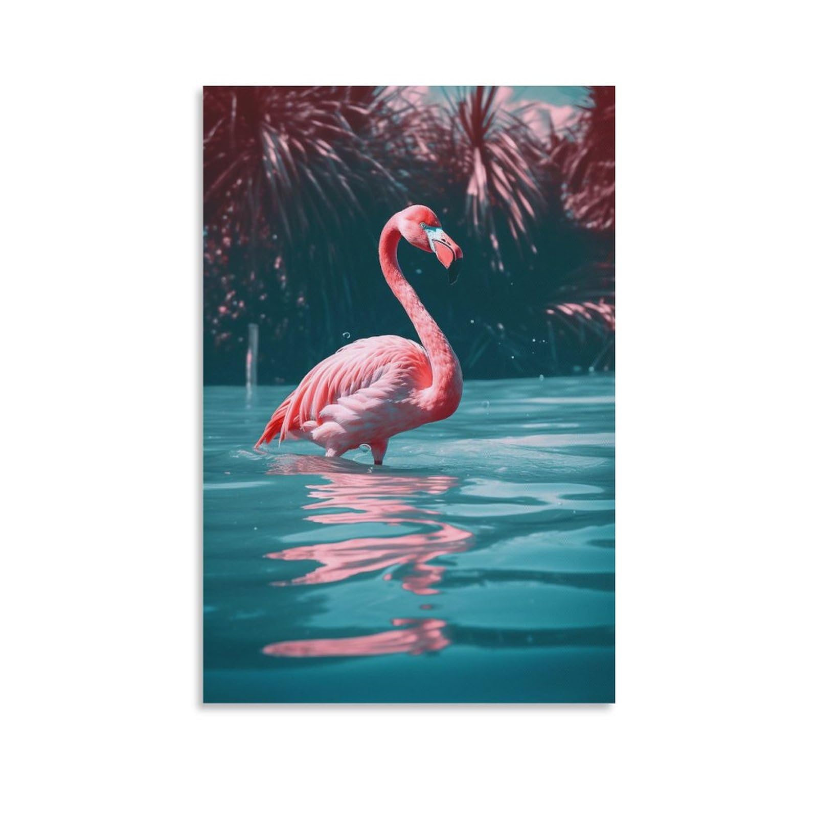 Foccar Unframe-Water Tropic Flamingo Canvas Wall Art Water Tropic Flamingo Wall Decorations For Living Room Modern Landscape Pink Bird Hang Pictures Wall Artwork