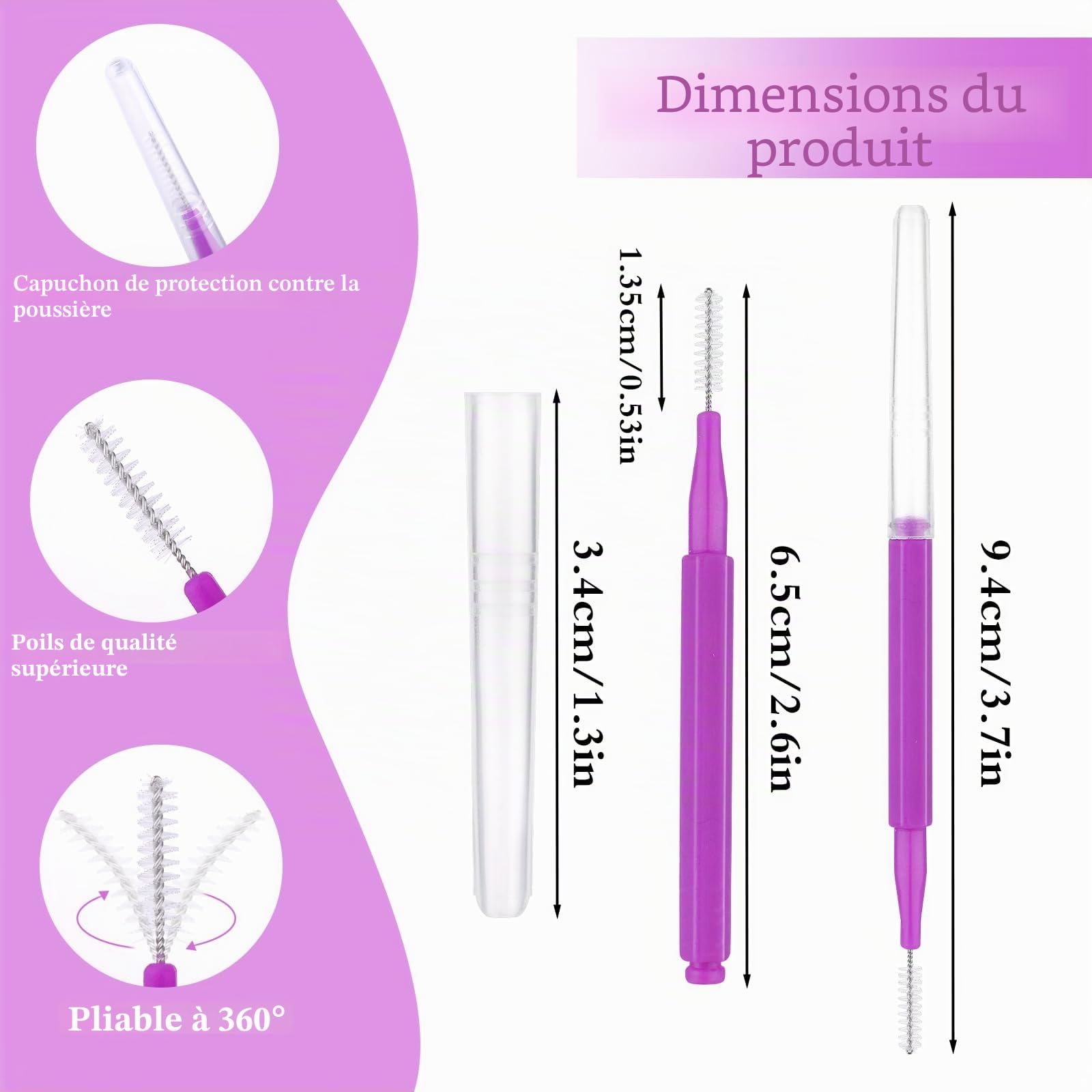Prasacco Lot de 50 micro-brosses à sourcils et cils - Peigne multifonction pour plastification des sourcils et levage de cils - Outils d'extension