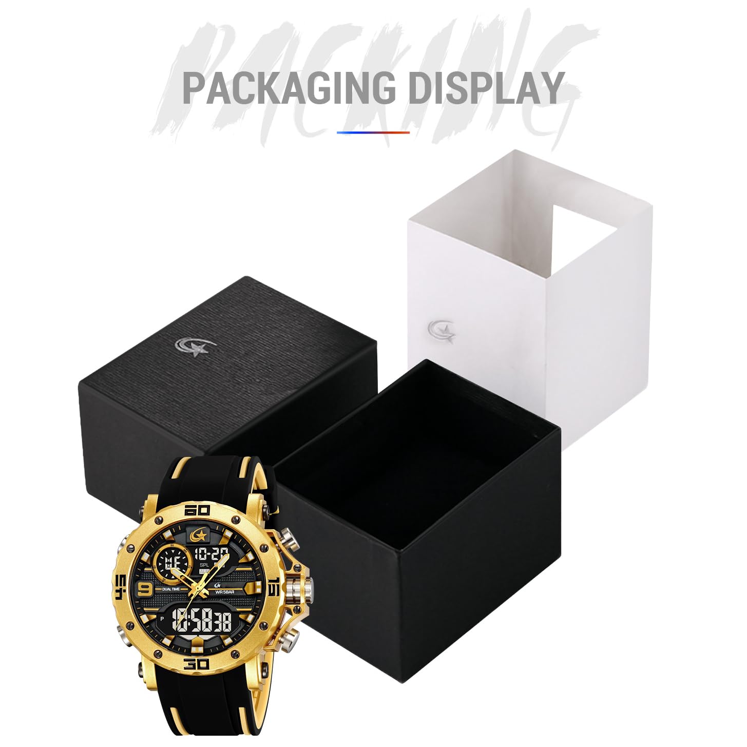 findtime Orologio sportivo da uomo, analogico, digitale, militare, tattico, impermeabile, doppio fuso orario, LED luminoso, sveglia, cronometro