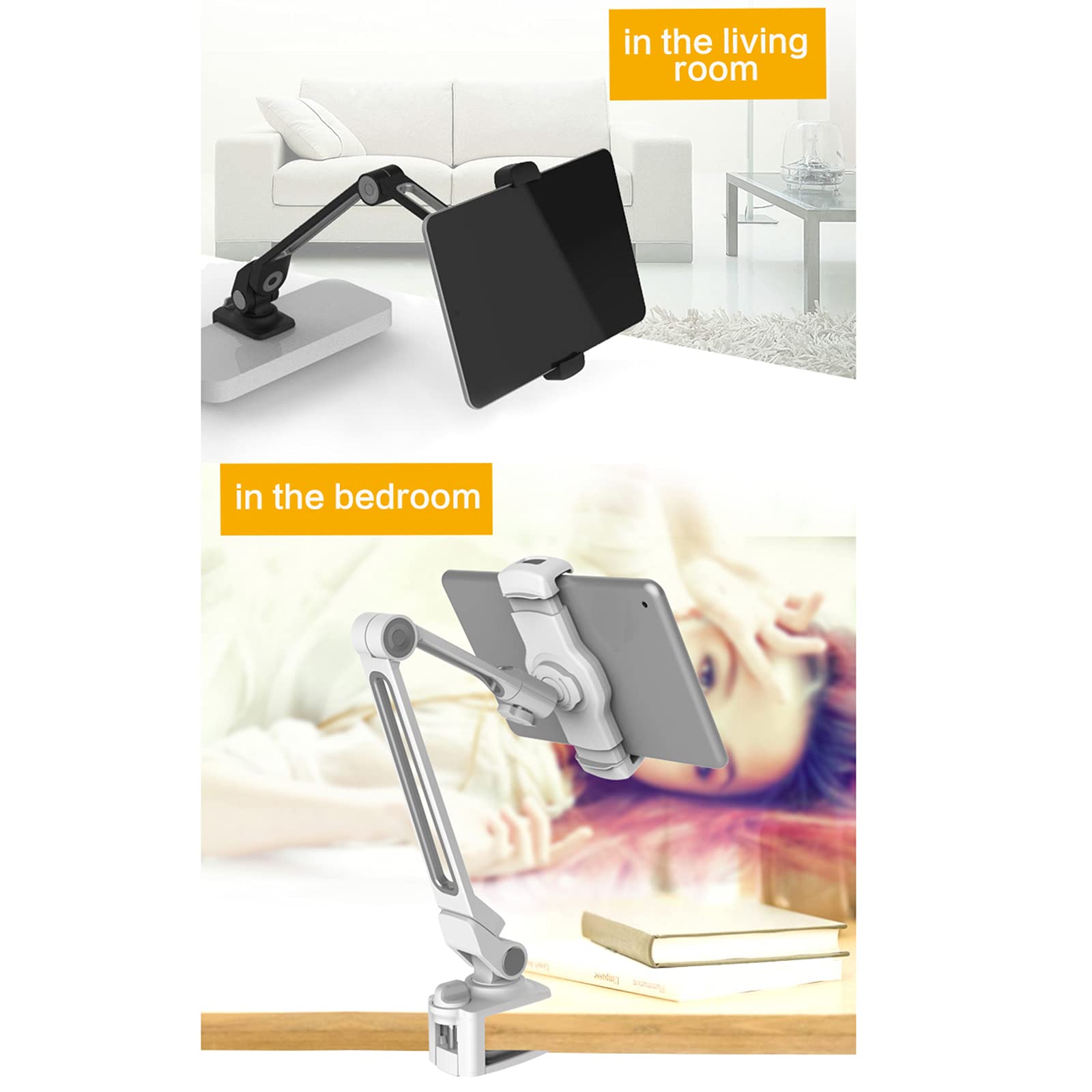 Supporto per Tablet, Supporto per Braccio Lungo Flessibile Regolabile, Rotazione di 360 Gradi, Supporto Universale per 4-11" Dispositivo,Nero