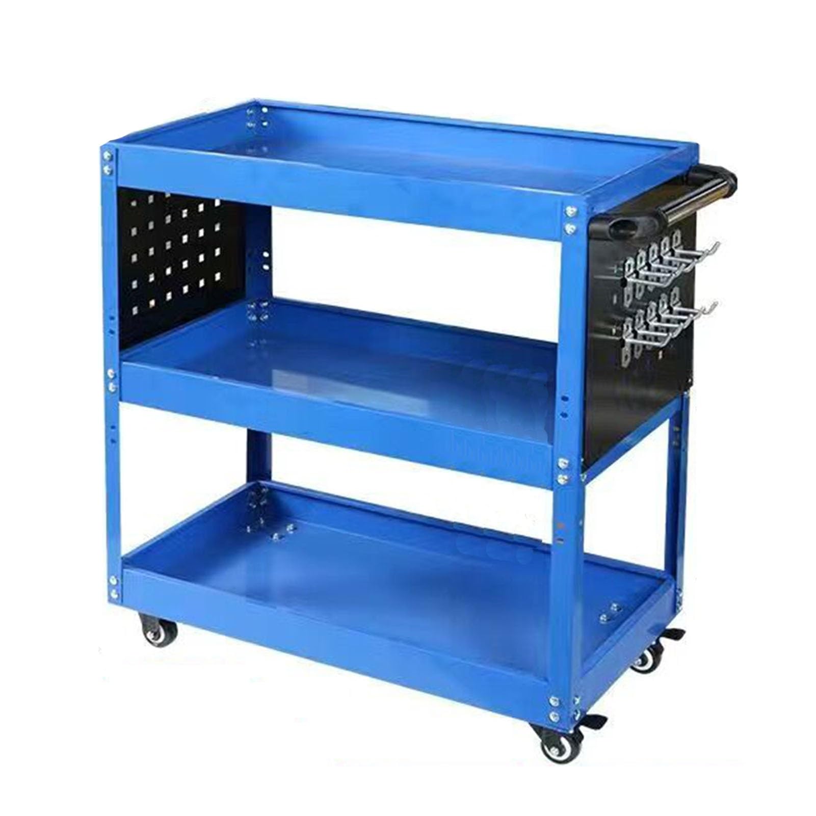 Tool Cart,3 Tier Rolling Tool Cart with Wheels,Heavy Duty Steel Utility Cart 660lbs Load Capacity for Garage Warehouse and Repair Shop and More (Color : Blue)