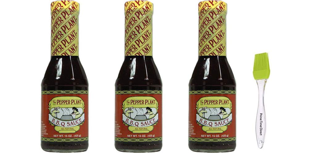 The Pepper PlantBBQ Sauce 12 oz (Pack of 3) with Basting Brush in a PTD Sealed Bag