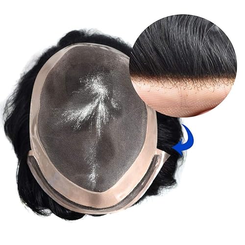 Miniatura 3 de LYRICAL HAIR Toupee para hombres soldado con encaje frontal natural línea capilar natural sistemas de reemplazo de cabello humano negro duradero