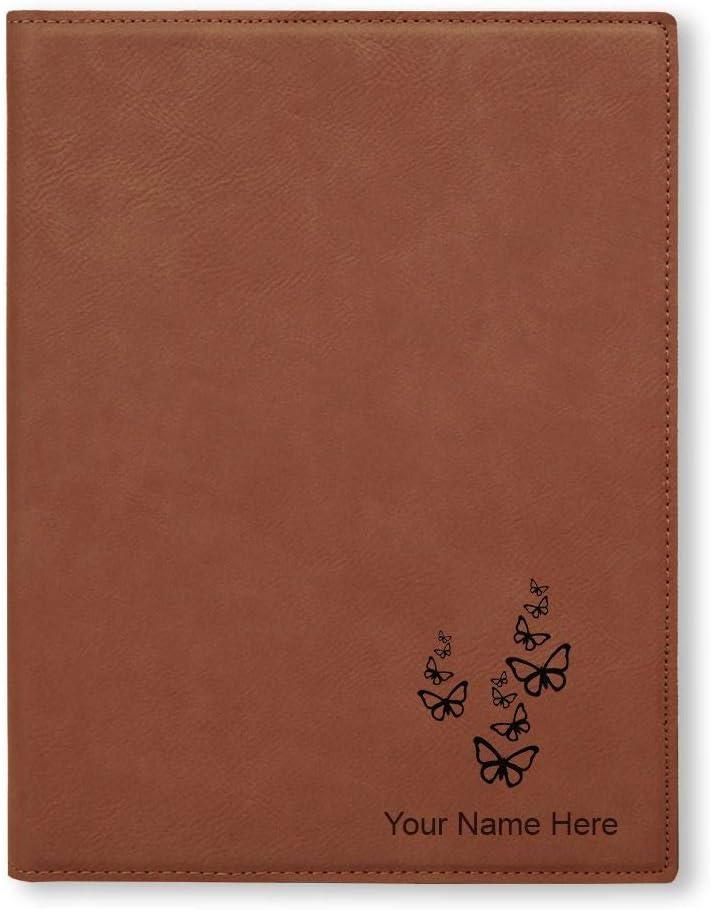Small 7" X 9" Portfolio Notepad, Butterflies, Personalized Engraving Included (Pink)