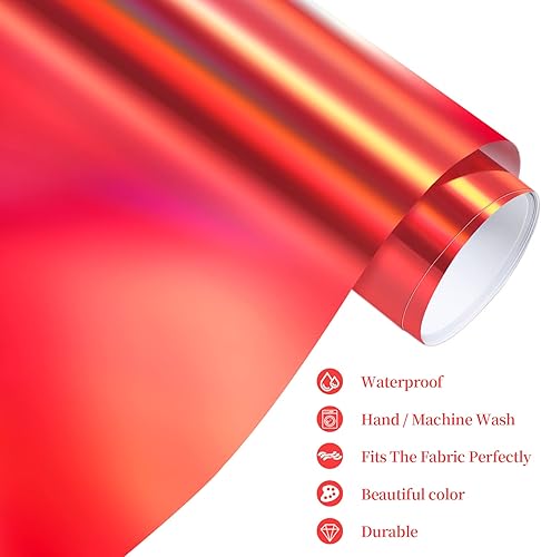 Miniatura 4 de GIRAFVINYL Vinilo holográfico de transferencia de calor de 12 pulgadas x 10 pies, vinilo HTV rojo para planchar para ropa y tela, vinilo HTV fácil