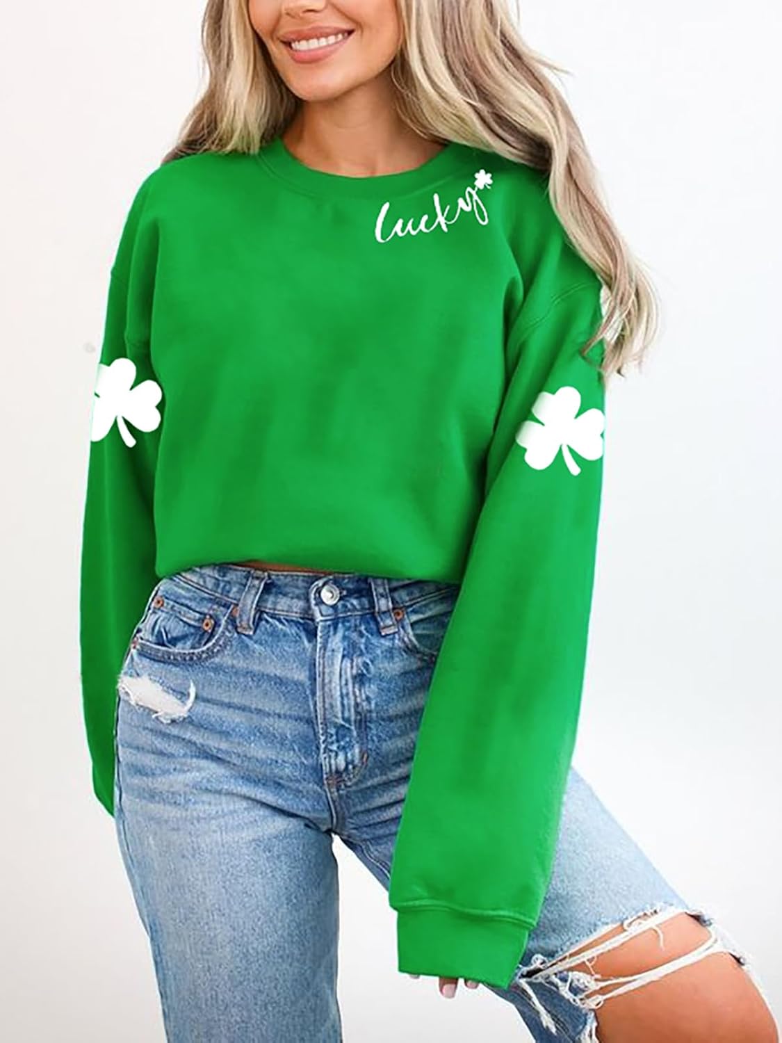 St Patricks Day Sweatshirt Women Long Sleeve St Pattys Shirt Funny Irish Shamrock Graphic Pullover Top - Image 5