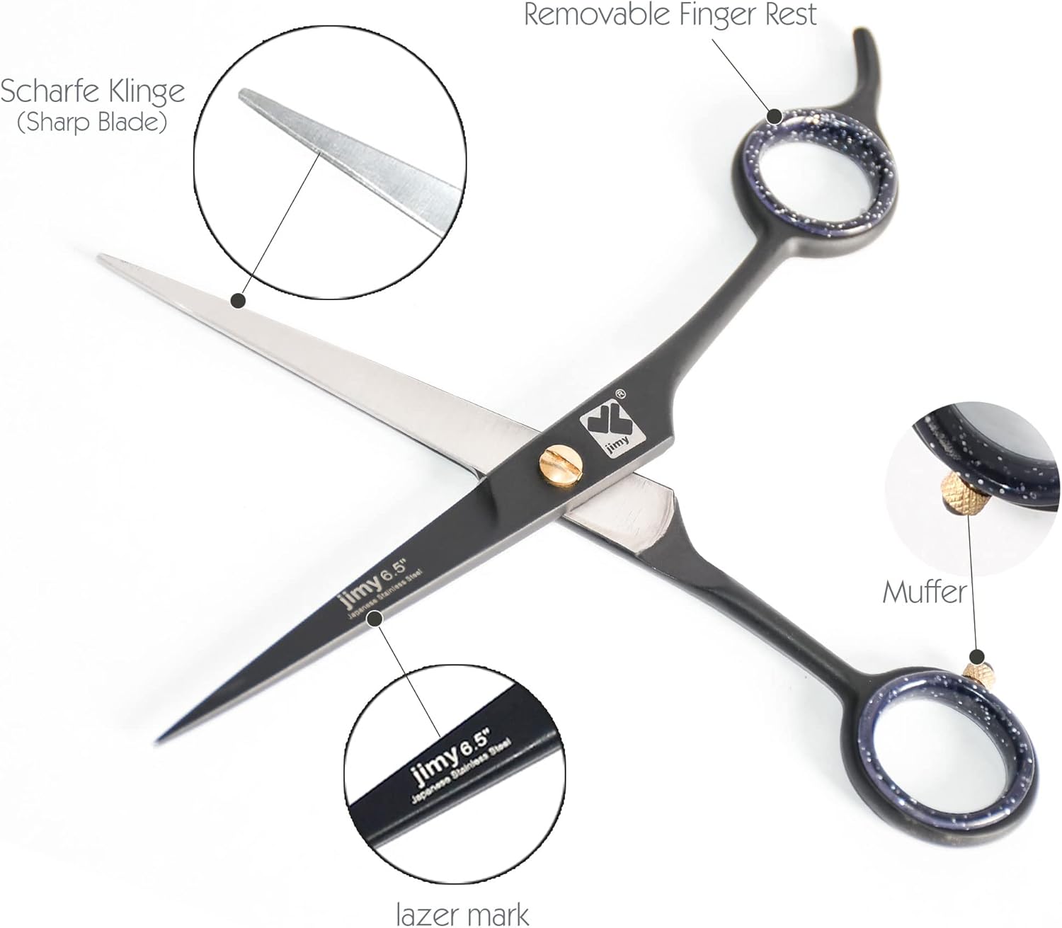 jimy Professional Hair Scissors 6.5" Stainless Steel Sharp, Smooth Hair Cutting Scissors for Women and Men (Barber Scissors) : Beauty & Personal Care