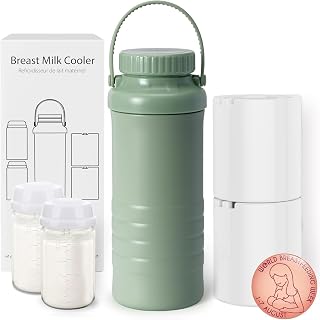 Lazyshine Portable Breast Milk Cooler Bottle 22oz - 24Hr 360° Cooling Chiller for Travel Moms, 2 BPA-Free Storage Bottles
