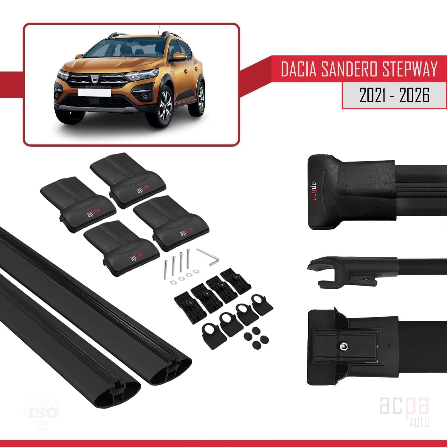 Compatibile con Dacia Sandero Stepway 3 2021-2026 Fly Model Barre Tetto Portapacchi Auto Barre Portatutto Nero Alluminio 2 Barre