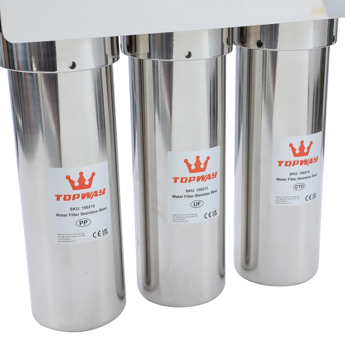 TOPWAY 3-stufiges Untertisch Wasserfiltersystem, 0,01 Mikron Ultra-Filtration, 10" Tankgehäuse aus Edelstahl, Direktanschluss und Schnellwechsel