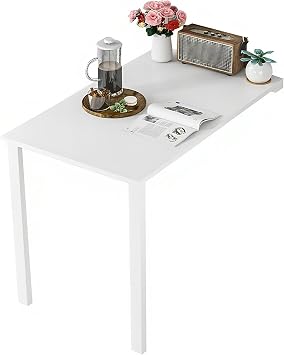 Wall Mounted Folding Table, Flip-up Dining Table Wood Drop-Leaf Desk with Support Legs, L29 x W17.7 x H29.5 Inch, Kitchen Laundry Room Restaurant Office Wall Table White