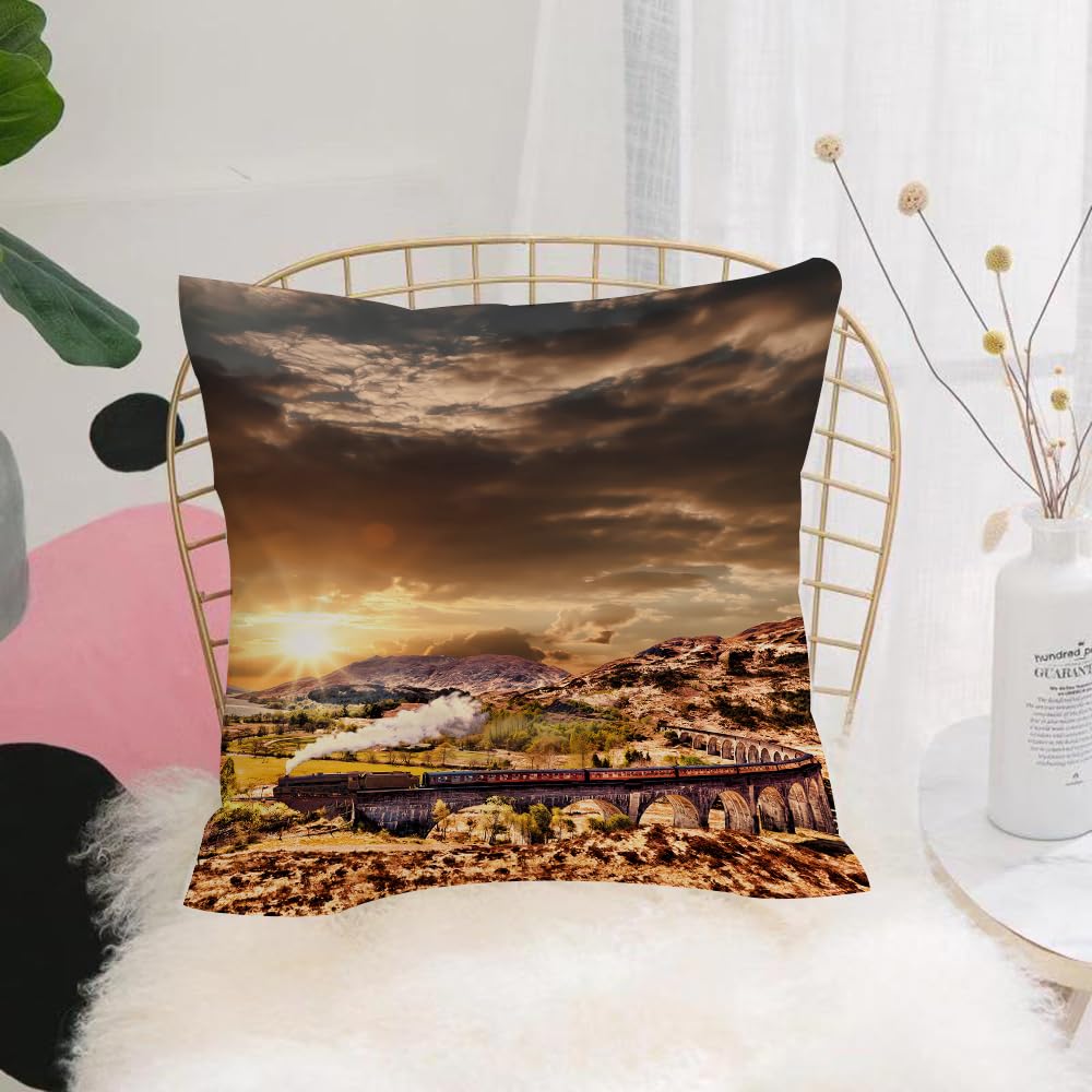 HYMSXW Cushion Cover,Throw Pillow Case Home Decorative for Living Room Bedroom Sofa Chair 20X20 Inch,Wizard School Express Famous Railroad Steam Great View Landscape Glenfinnan Rai,Pillowcase 50X50cm