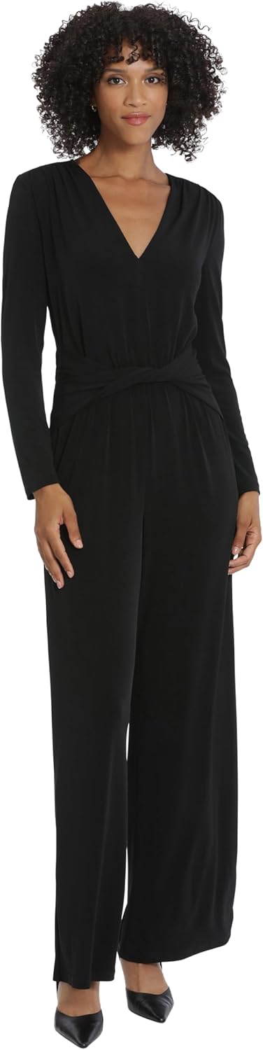 Maggy London womens Draped Twist Waist V- Neck Long Sleeve Jumpsuit - Image 3