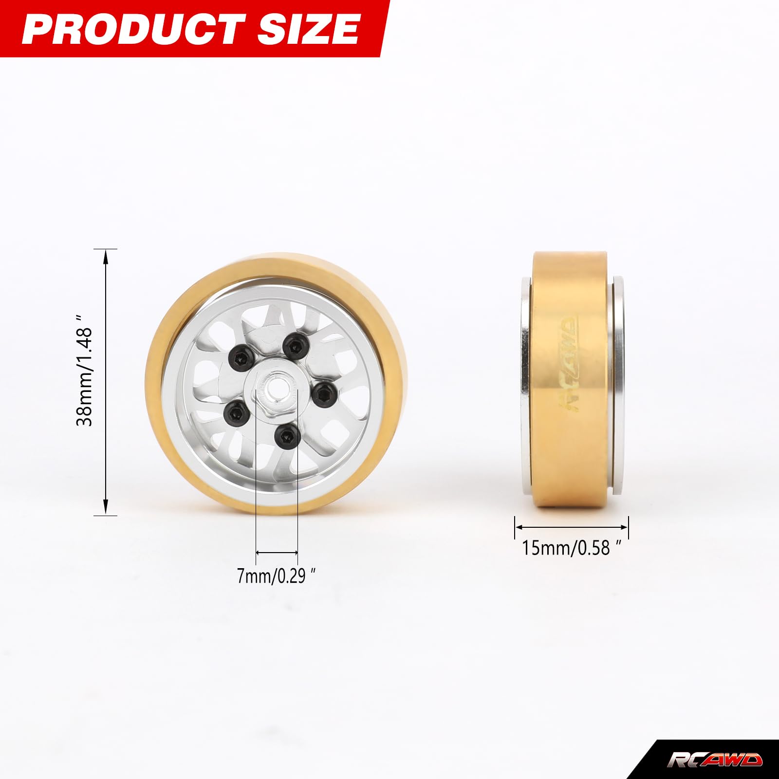 RCAWD Arktos 1.3 inch Brass Weights 234g & Beadlock Glue-Free RC Wheels Rims for Hobby Plus HB 1/18 CR-18P 6X6 Upgrades Parts Silver