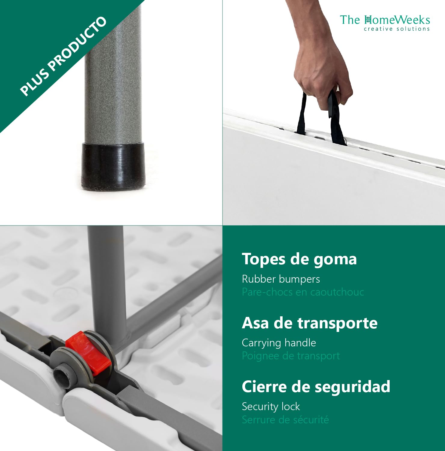 The Homeweeks Pack 2 Bancos Plegables Solid180cm | portátiles | Normativa Uso público Interior/Exterior | EN 581-1/2 | Tablero Resina HDPE 4cm | Estructura Acero | Capacidad 2-3 Personas