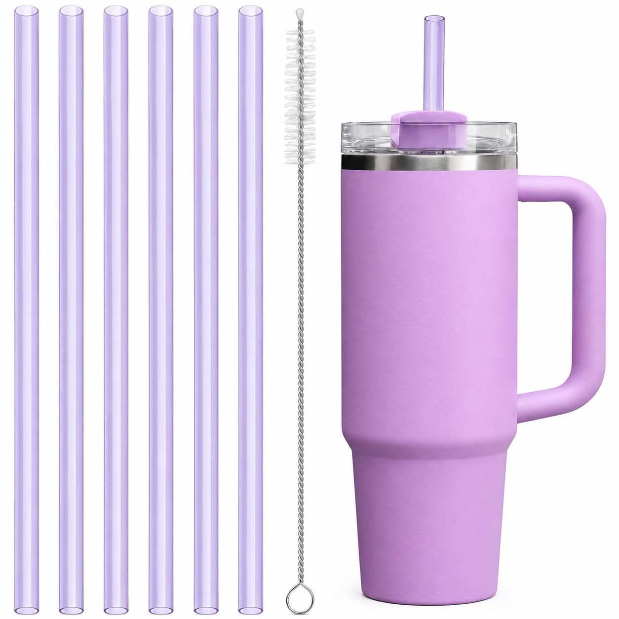 Replacement Straws Compatible with 30 oz Stanley Quencher Tumbler, 10.5 Inch Reusable Straws, Drinking Cup Accessories,Purple - 6 Pack