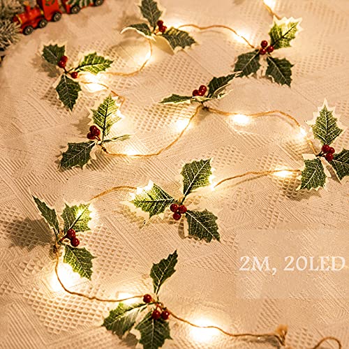 Najiny Guirnalda de Navidad Reyes Decorativo Bayas Rojas Luces LED Luz Cadena Hadas Impermeable Luminosa Decoración para Árbol Habitación Iluminación Lights Exterior e Interior (2M,20Bombillas) Cover