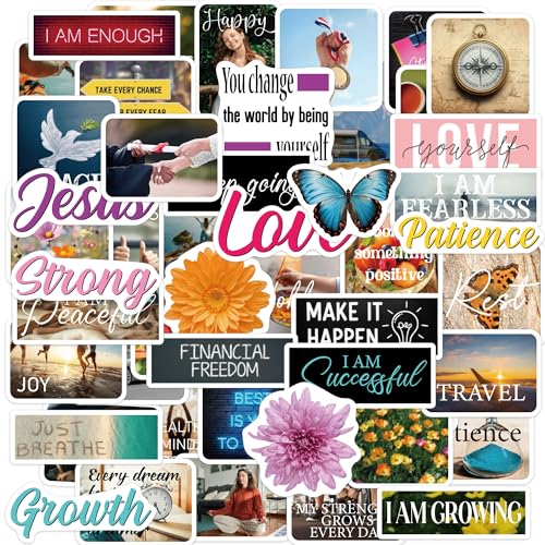 50PCS Motivational Quote Stickers, Aesthetic Photo Stickers for Women Teens, Vinyl Decals for Planners Journals Vision Board Supplies Water Bottle Laptop