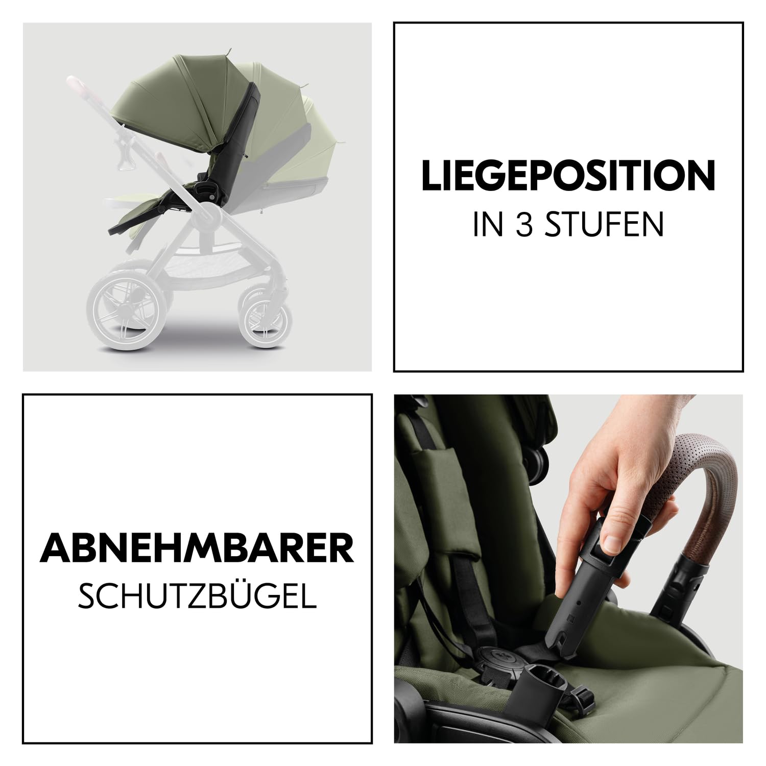 Hauck Comfort N Care Set Olive 2in1 Kinderwagen mit Gummireifen, Wanne, Wendbarer Sitz, bis 22 kg, Höhenverstellbar, inkl. Autositz Adapter