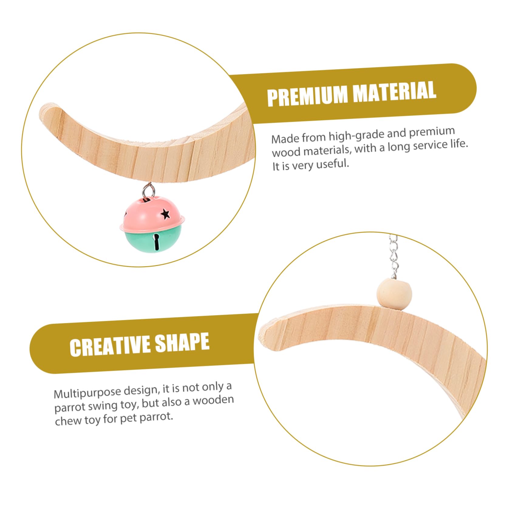 COLLBATH Moon Shaped Parrot Swing Decorative Chew for Birds for Parrots Cockatiels and Other Pets with Bell for Interactive Play