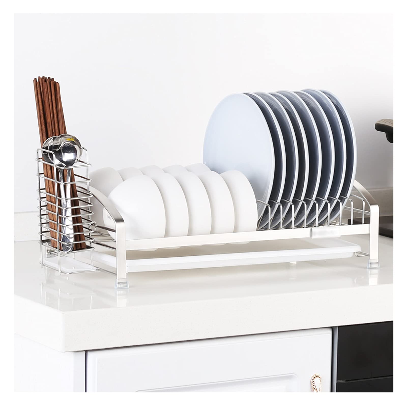 Küchen-Geschirrtrockner Single Layer 304 Edelstahl-Trocken- und Drain-Dish-Rack-Drain-Rack-Gerichte und Geschirrspeicherregale Multifunktionaler Abtropfständer (Color : B)