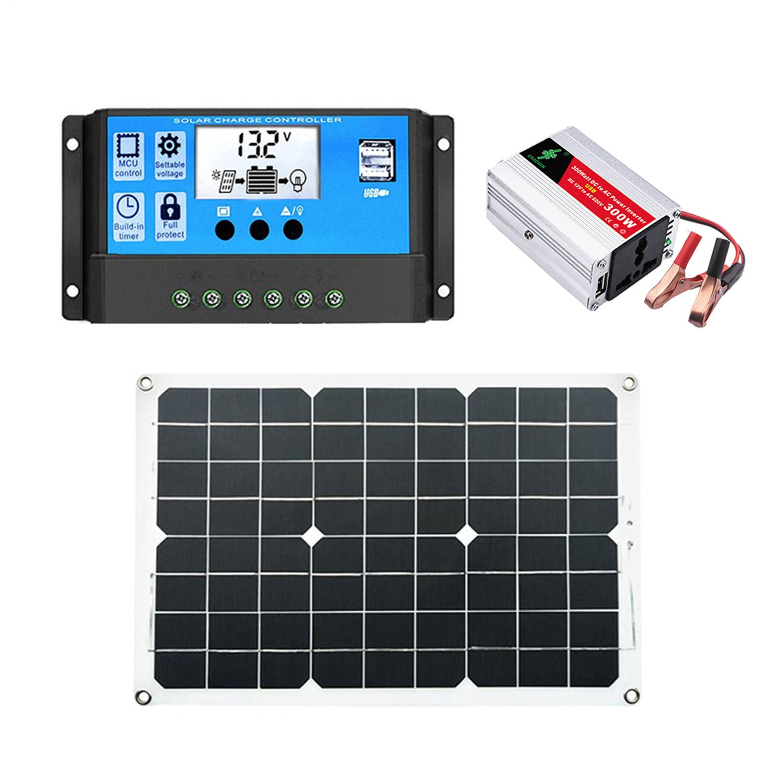 Stazione di alimentazione con pannello solare, stazione di alimentazione | portatile con pannello solare da 300 W | Inverter di corrente portatile da 300 W per backup domestico all'aria campeggio