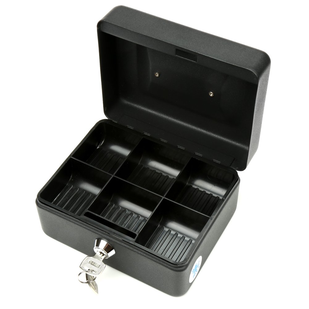 H&S Money Box Tin 6" Steel Cash Safe Box Petty Cash Deposit Tin with