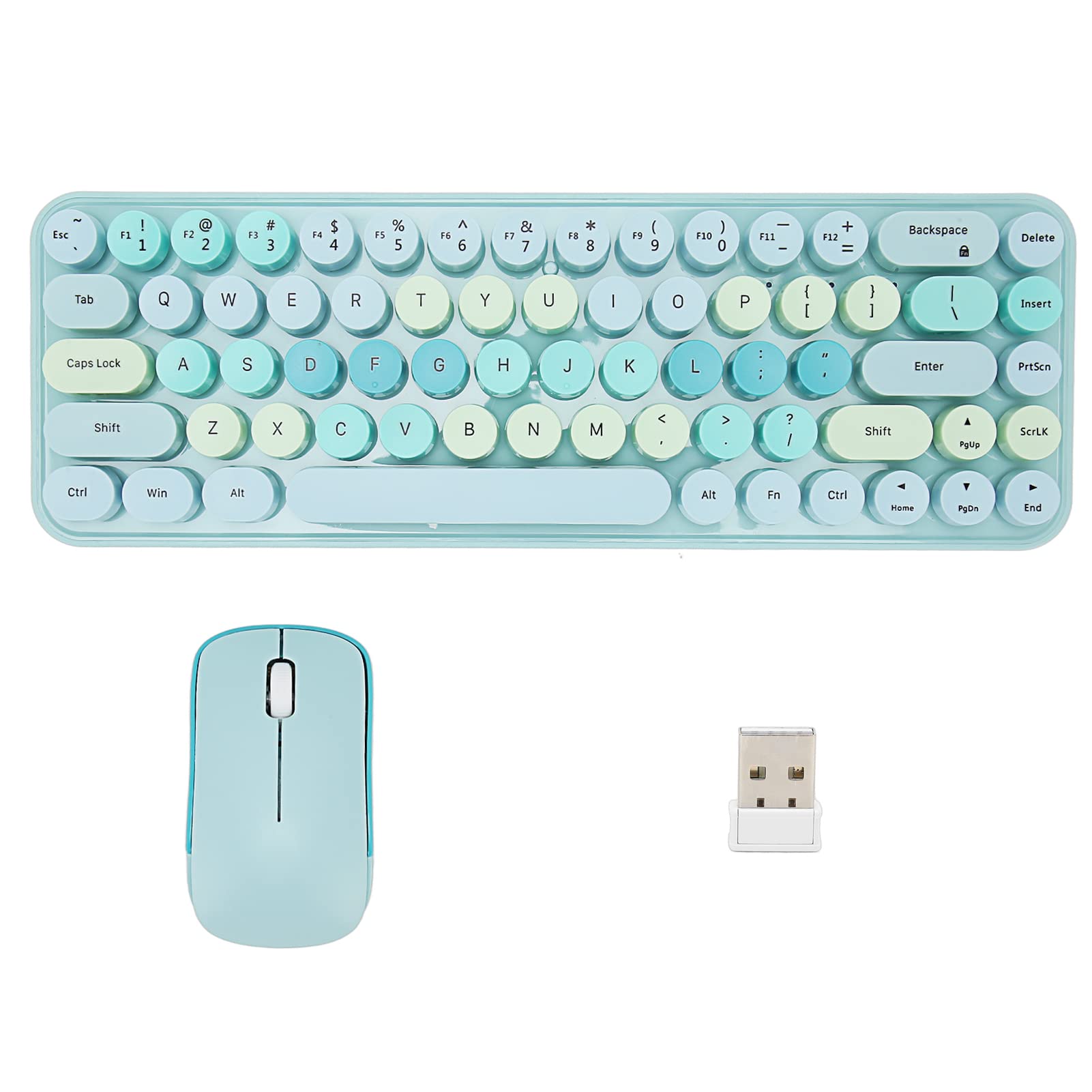 Keyboard and Mouse Combo, Keyboard Mouse Combo 2.4GHz Wireless Cute Retro 68 Round Keycaps 3 DPI Keyboard and Mouse for Family Office Gaming, for PC, Laptop,Tablet,Computer Windows (Blue Mixed Color)