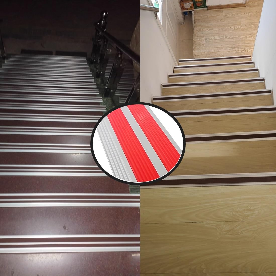 Tiras de Aluminio para Borde de Escalera 120 cm, Protector de Borde de Escalón de Goma Flexible 110x 8x2cm Que Ayuda A Personas Mayores y Niños a Caminar(130x8.5x2cm)