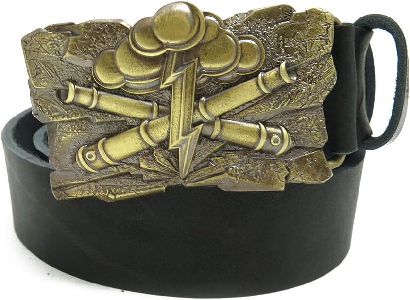 Casual leather belt with artillery belt buckle Gods of war, Handmade military heavy artillery solid brass belt buckle on leather belt