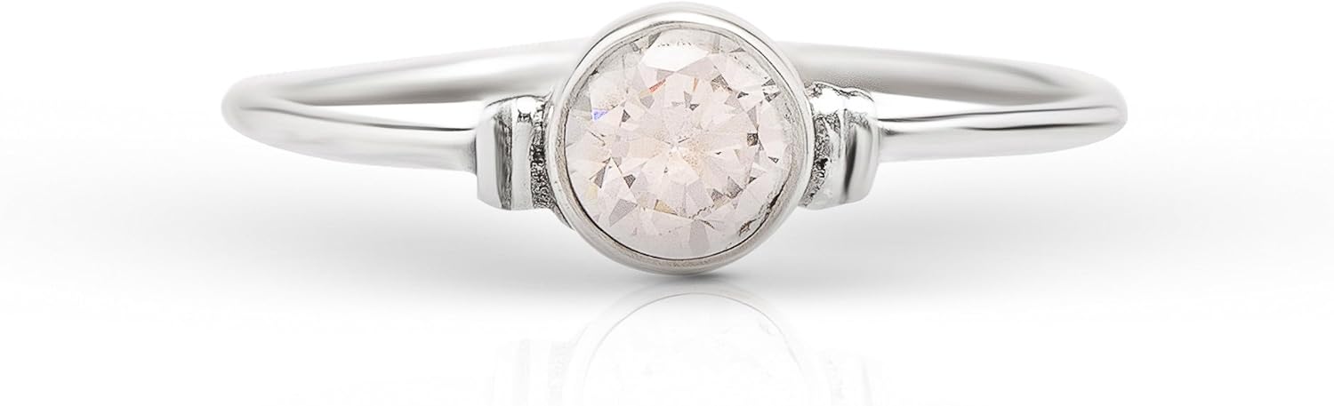Round Moonstone Delicate Ring 925 Sterling Silver Vintage Boho Chic (9)