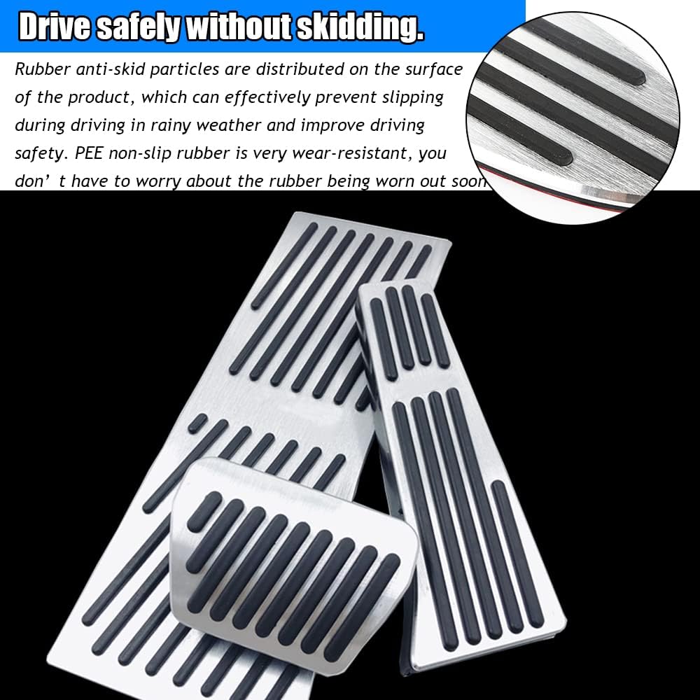 Kakash Custom Interior Accessories for 2019 2020 2021 BMW X5 X6 X7 aluminium alloy Gas Accelerator Pedal Covers,Anti-Slip No Drilling Rest pedal Brake Foot Pedal Pads 3 pieces/set(Silver)