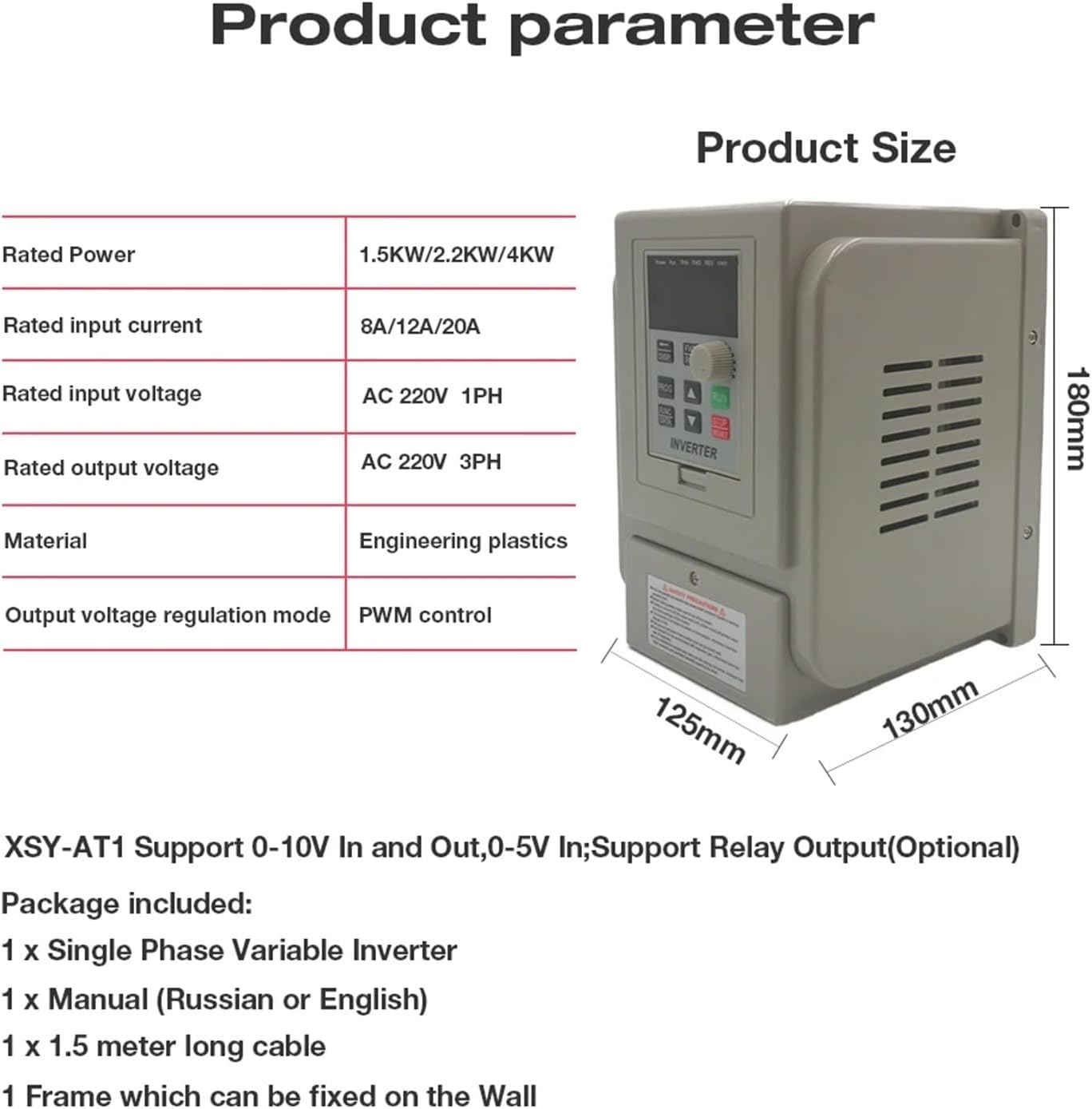1.5KW/2.2KW/4KW Frequency Converter XSY-AT1 3P 220V Output Inverter Frequency Inverter Wcj3(1.5KW 220V(White))