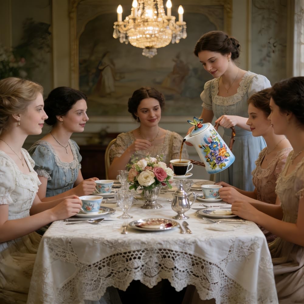 33.82oz /1L Ceramic Teapots for Tea,Dishwasher Safe Tea Pots for Loose Tea,Handmade Relief Painted Decorative Tea Pot Kettle,Coffee Pot (Butterfly Loves Flowers)