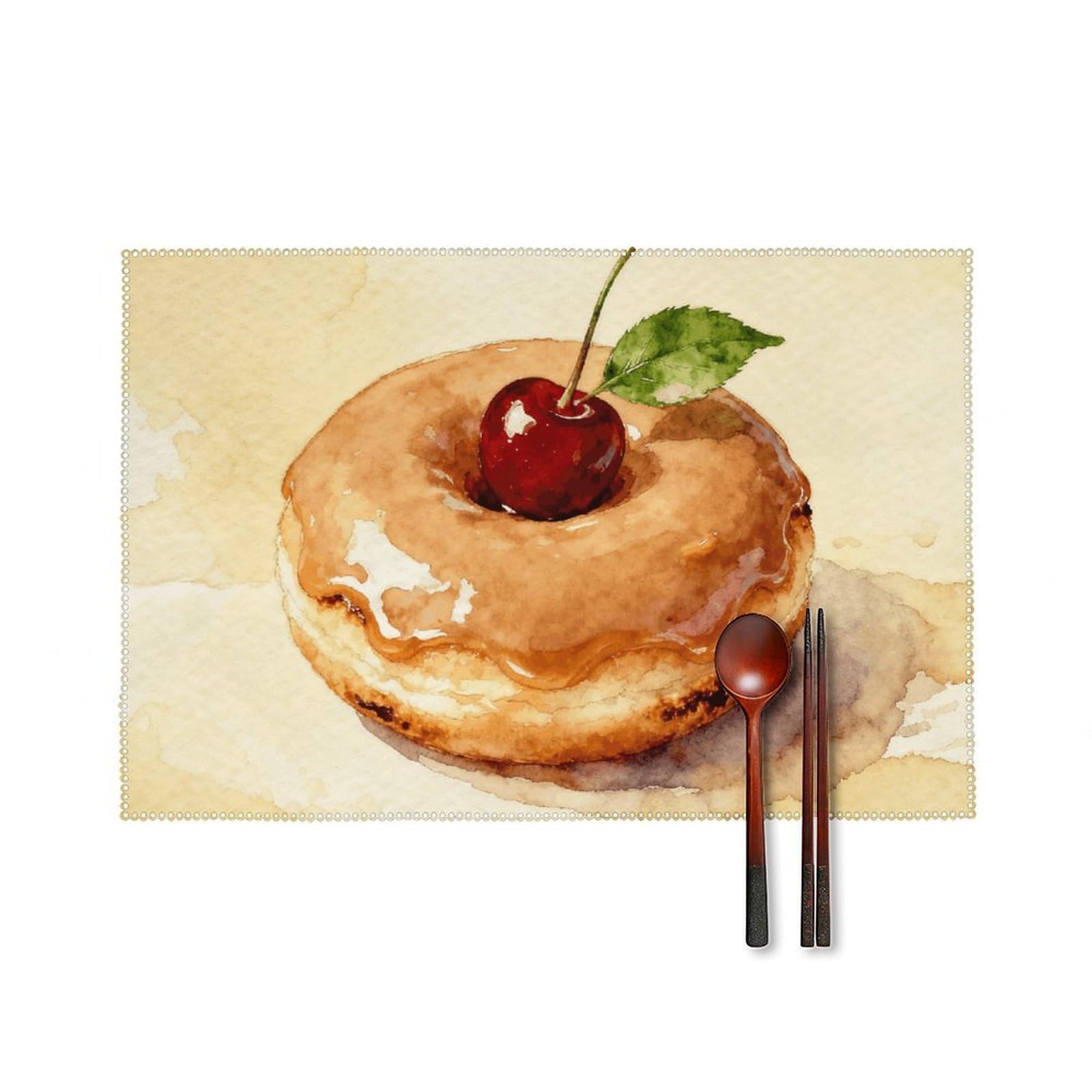 Donuts Placemats Set of 6, 12x18 Inch Heat Resistant Washable Canvas Table Mats, Stain Resistant Decorative Dining Placemats for Kitchen, Restaurant, Outdoor Party