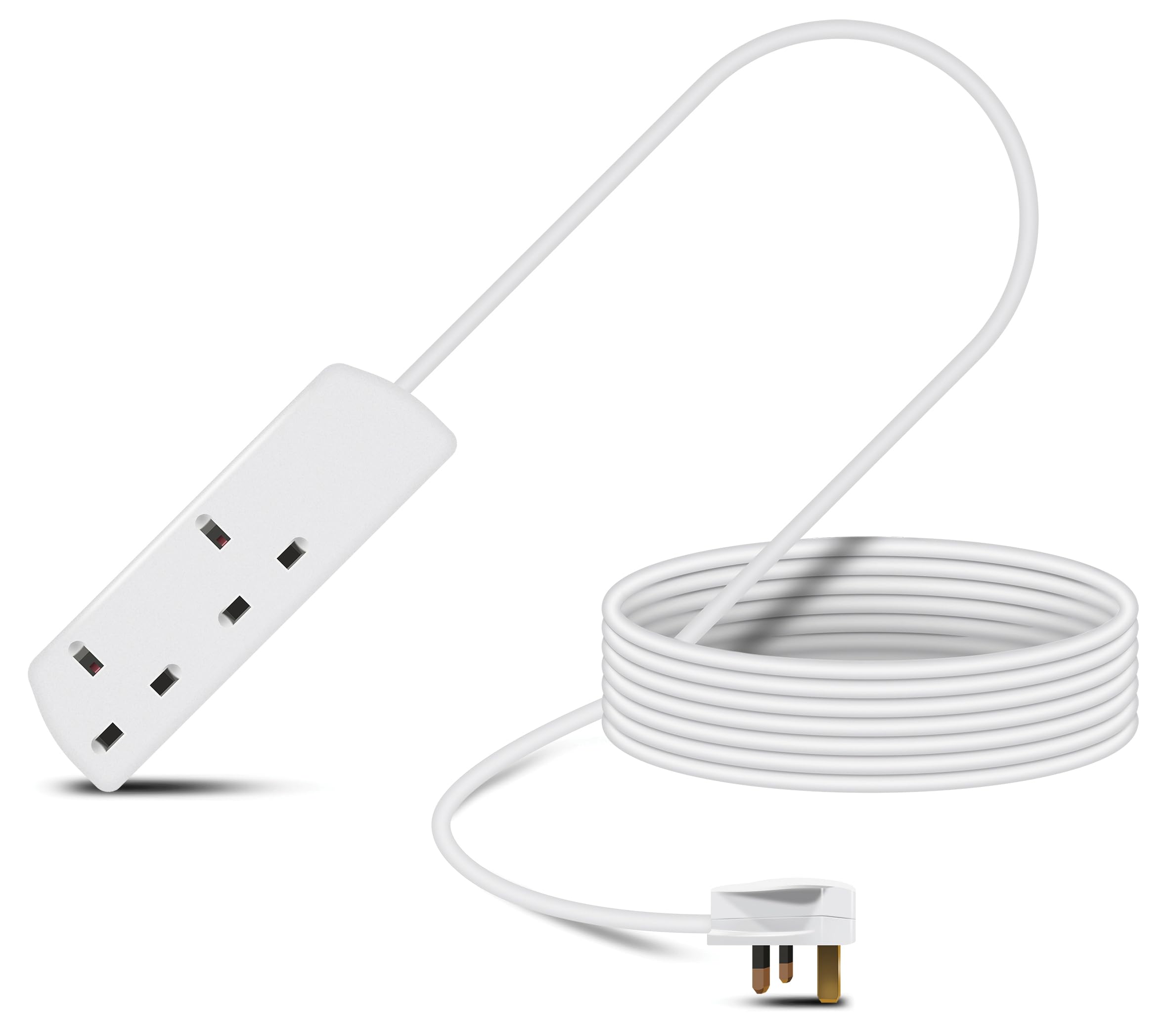 Eagle Two Gang Mains Power 13A Extension Socket to 13A UK Plug Lead Cable, British Standards BS1363 10m