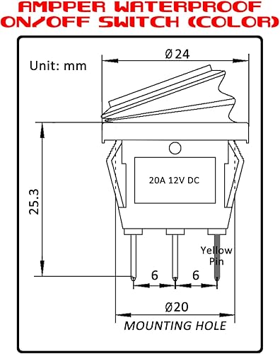 Miniatura 2 de Ampper - Interruptores basculantes redondos impermeables de 12 V y 20 A, CC de 3 pines, 0.787 in, iluminados en apagado, con cables y terminales