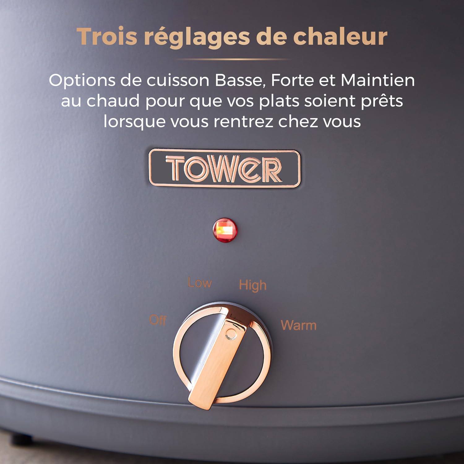 Tower T16043GRY Cavaletto Mijoteuse Électrique 6,5 L - Mijoteuse - Poêle Électrique avec 3 Réglages de Chaleur, Poignées Toucher Froid, Gris et Or Rose