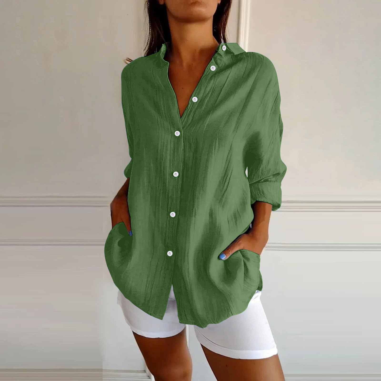 Camicia a maniche lunghe in lino da donna alla moda 2026 classica con bottoni e colletto casual in mussola abiti estivi con risvolto da spiaggia in cotone camicette fidanzato camicia leggera in lino