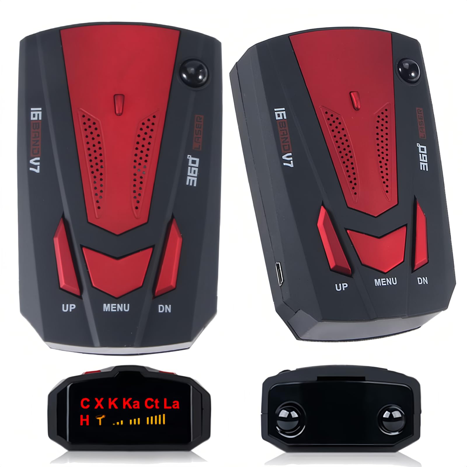2PCS Speed Sentinel Radar Detector for Cars,Long Range Detection 360 Degree,LED Display,Mute Memory for City Road/Highway, Ideal Gifts, Red