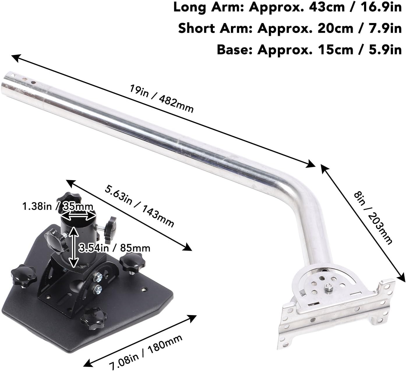 Satellite Mounting Bracket with 360 Degree Rotating Top Adapter and 160 Degree Adjustable Base - Heavy Duty Alloy Steel Satellite Mount for Roof Wall and Pole Installation - 43 cm
