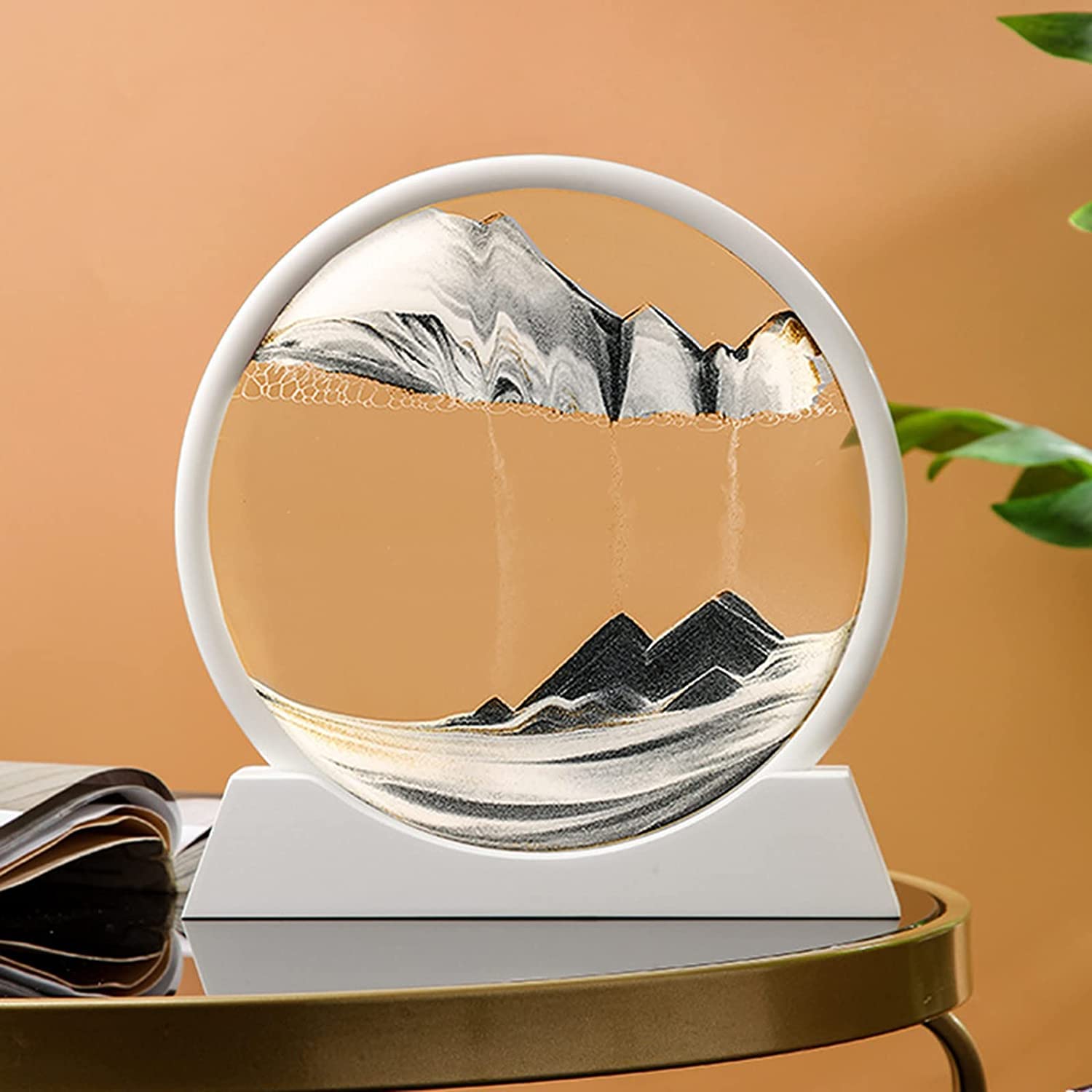 cornici pittura sabbie mobili, Moving Sand Art Picture 10 inch Round Glass Moving Sand Art Frame Sandscapes in Motion 3D Dynamic Quicksand Painting for Kids Adults Home Office Decoration Flowing Sand