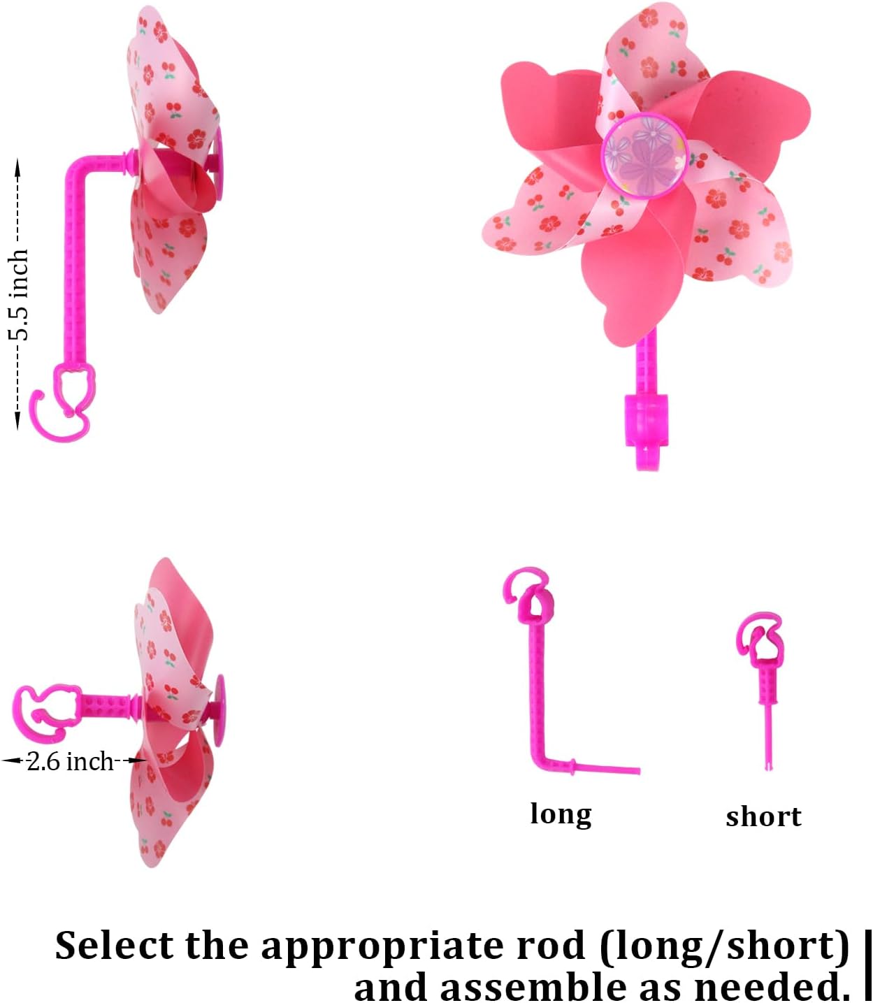 Spinning Windmill Stroller Identification Hanger, Easy-Clip Stroller Tag with Vibrant Ribbons and Name Tag, Instantly Spot Your Stroller in Crowded Parks, Airports, Shopping Malls (Pink Little Flower)