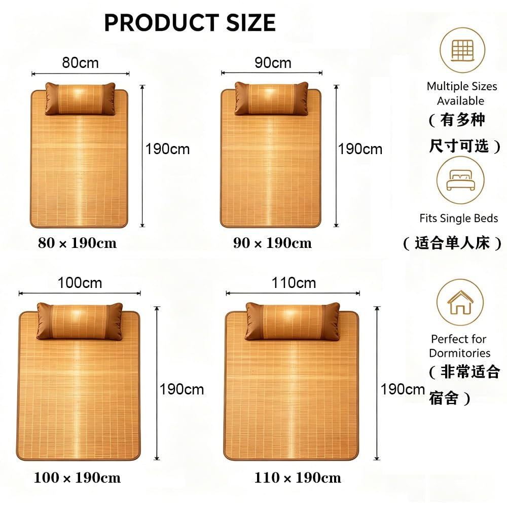 Saison D'été Matelas Bambou - Tapis De Sol Respirant À Refroidissement Nattes De Couchage D'été - Tapis De Bambou Pour Dormir Lit Simple - Pour Le Salon, Le Couloir, La Cuisine Ou Le Bureau(90x190cm)