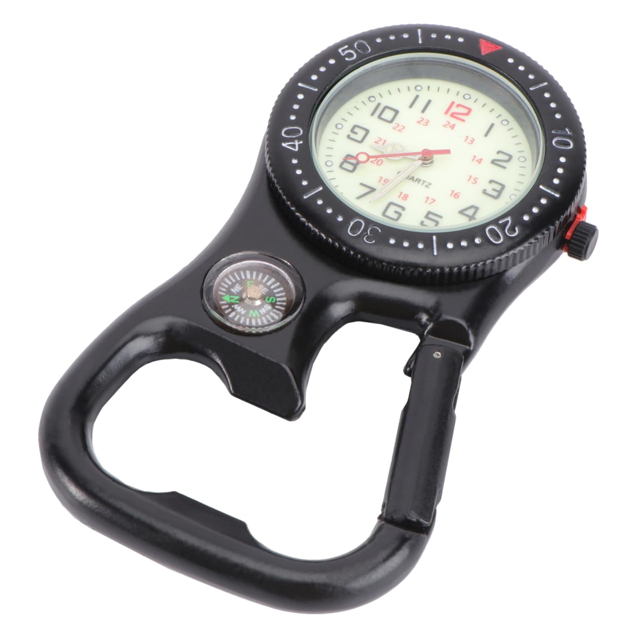 iplusmile Clip-on Uhr mit leuchtendem Zifferblatt, Kompass & Flaschenöffner – 3,23 × 1,81 × 0,47 Zoll, 84 g – wasserdicht für Outdoor & Wandern – für Bergsteiger, Backpacker & Outdoor-Enthusiasten