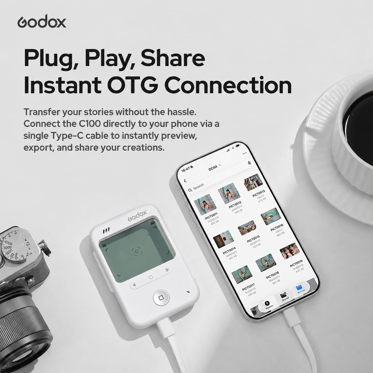 Godox C100 Fotocamera Digitale con Esposimetro, Mirino Trasparente, 16GB | Look Retro Lo-Fi, 4 Formati, Foto & Video, Trasferimento USB-C OTG, TF fino a 128GB, ca. 65g, per Viaggi e Uso Quotidiano