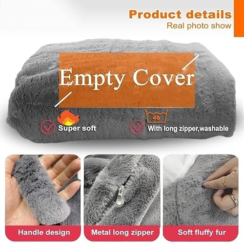 Miniatura 6 de Funda para silla puff de piel esponjosa, funda para sofá, puf, silla, puf, otomana, relajación, futón (color rosa, tamaño 2.3ft-D70cm-cubierta)