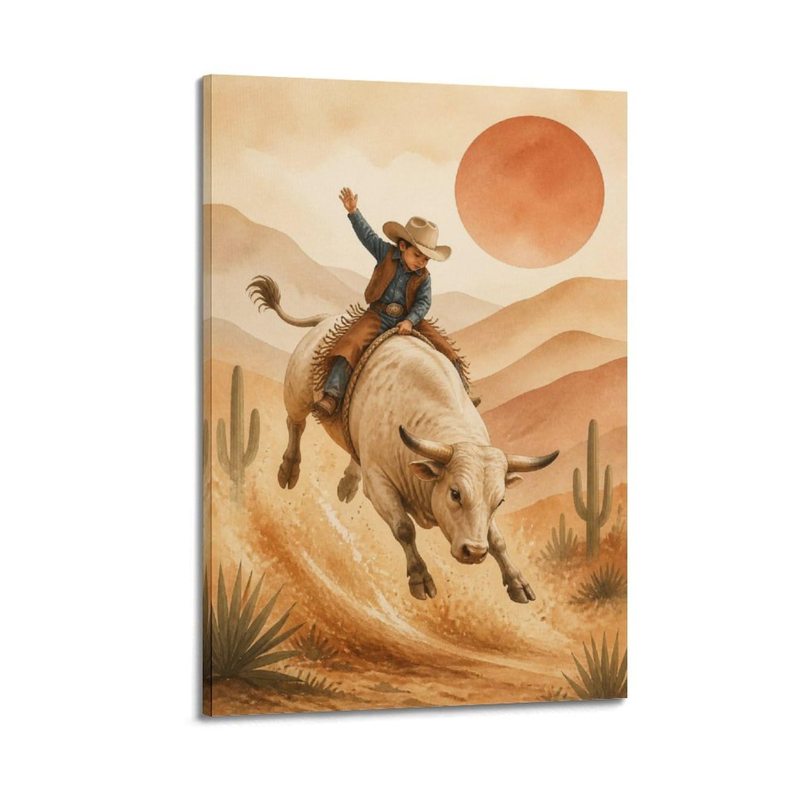 OKAHYS Warm Rodeo Bull Riding Poster Western Sports Cowboy Culture Modern Decorative Canvas Prints - Ideal Wall Art for Family, Man Cave, Game Room, Boys & Girls Bedroom 24x36inch(60x90cm)