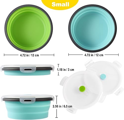 Miniatura 2 de Cuencos plegables para perros con tapas, paquete de 2 cuencos de viaje para perros de tamaño pequeño, cuencos portátiles de silicona para alimentos
