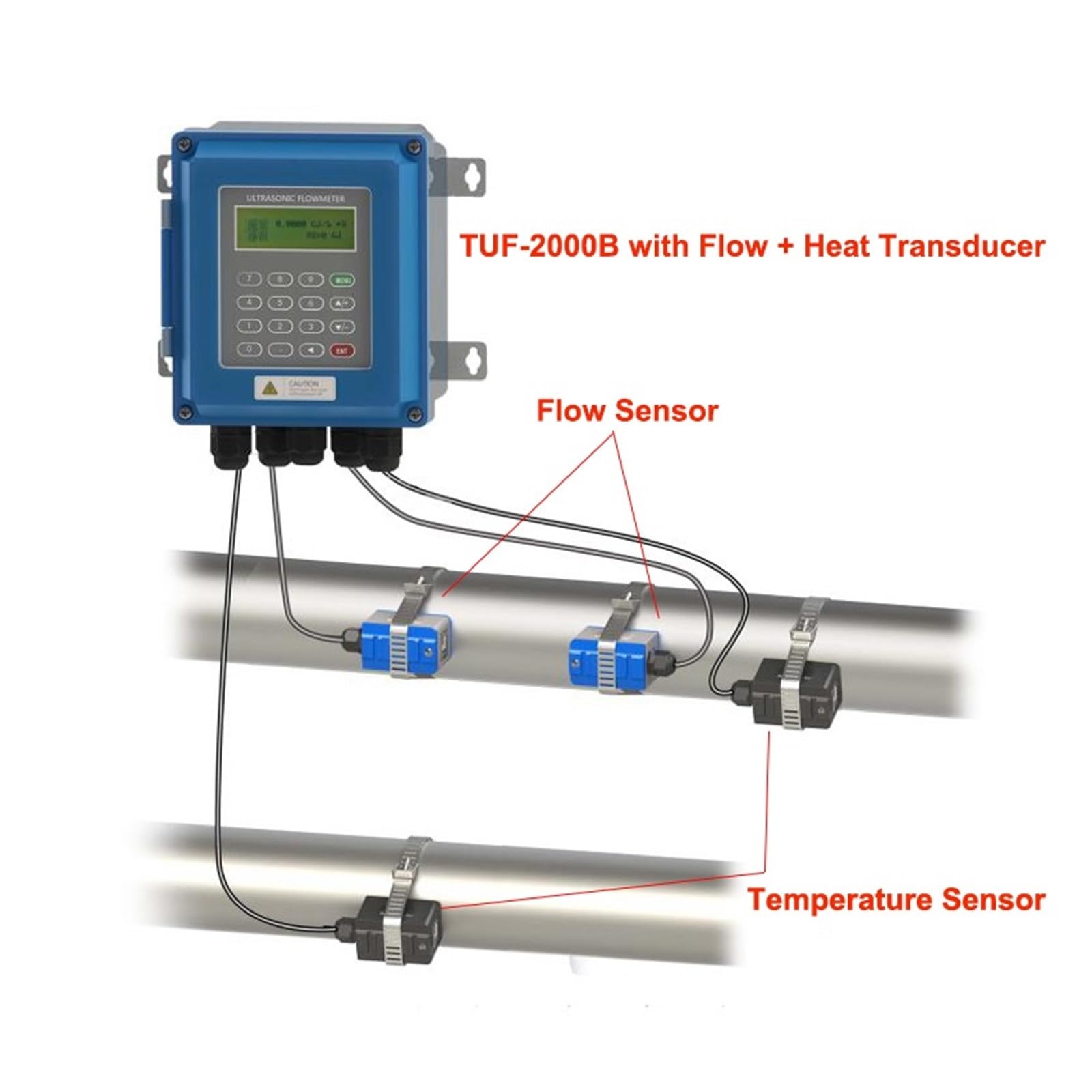 Mit CT-1 Wärmesensor TUF-2000B Ultraschall-Flüssigkeitsdurchflussmesser Durchflussmesser TS-2 TM-1 TL-1 (DN15-6000mm) Flüssigkeitsdurchflussmesser Für verschiedene Medien(Host with TS-2)